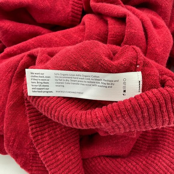 Eileen Fisher Long Sleeve Crewneck Organic Linen & Cotton Red Tunic Sweater M - Picture 6 of 7